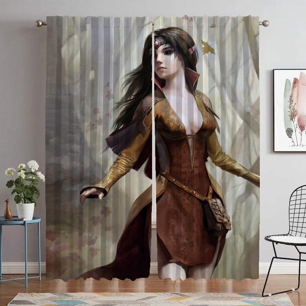 Modern Living Room Curtains 2 Pieces Female Elf Blackout Curtain for Room 2 Panel Shades Halloween Decoration Partition Kitchen
