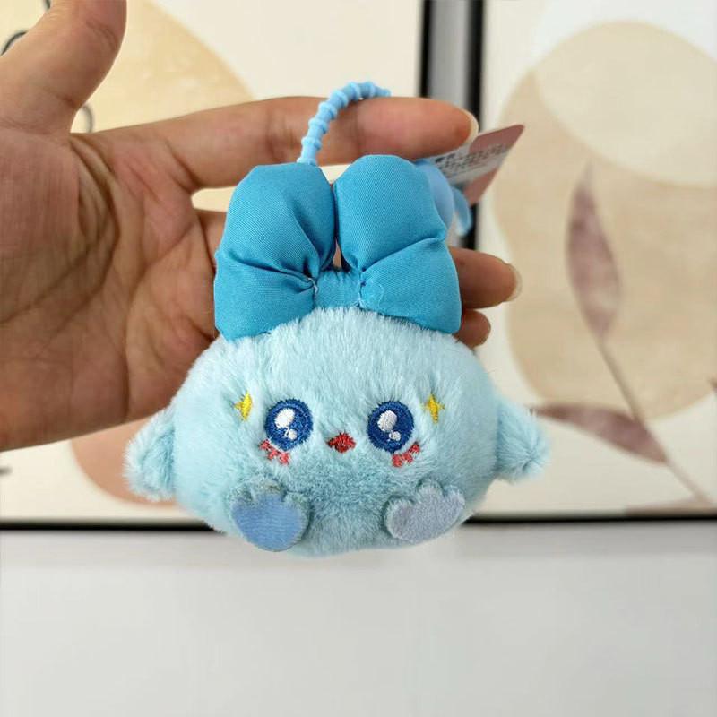 Adorable Cartoon Bowknot Plush Toy Chicken Keychain For Couples Wholesale Soft синий