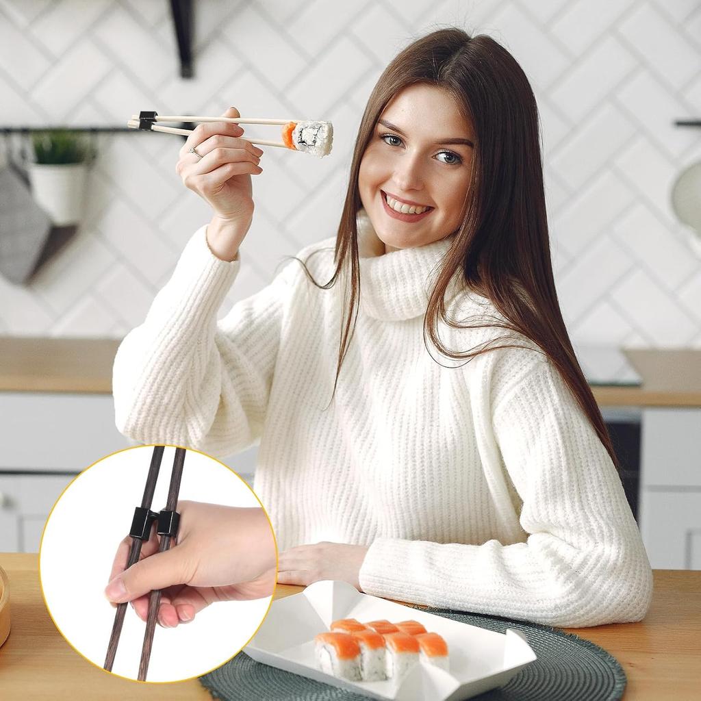 10 Pieces Reble Chopsticks Helpers Black Training Chopstick Hinges Connector Practice Chopsticks for Adults, Kids, Beginners, Trainers or Learners