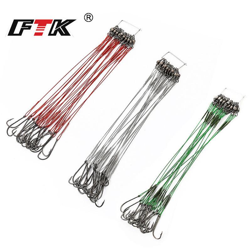 FTK 20 Piece Fishing Steel Hook and Wire Leader with Rolling Swivel Clip 12cm/4.724in 16cm/6.30in 20cm/7.874in