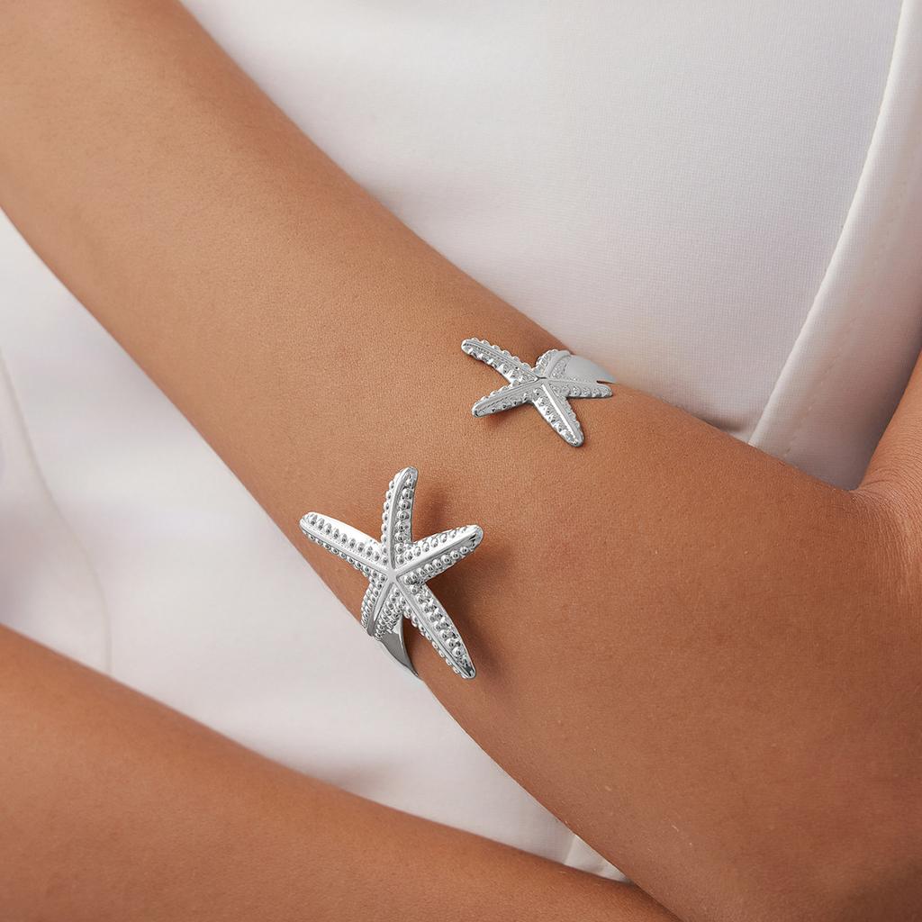 2025 Trendy Starfish Open Cuff Bangles Adjustable Armband Silver Gold Color Punk Flower Conch Geometric Upper Arm Bracelet for Women Beach Jewelry