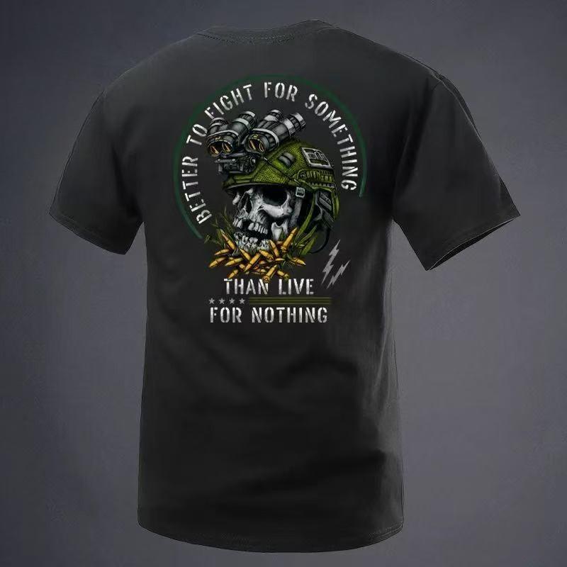 2026 New Military Style Tactical Helmet Feast on Bullets Graphic Print High Quality Mens Short Sleeve Loose Casual TShirt