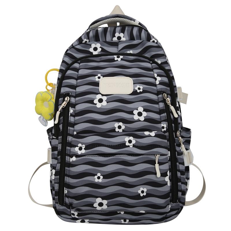 

Студенческий школьный рюкзак с цветочным принтом, женский рюкзак большой емкости для девочек, сумка для книг чёрный