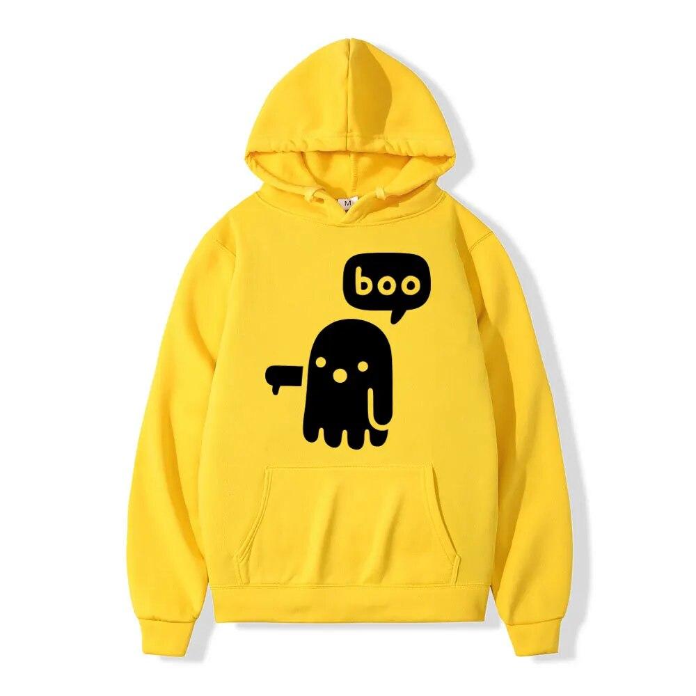 

Забавная толстовка с принтом Boo Ghost, унисекс, женские флисовые толстовки высокого качества, повседневная мода, большие толстовки с капюшоном, уличная одежда XL