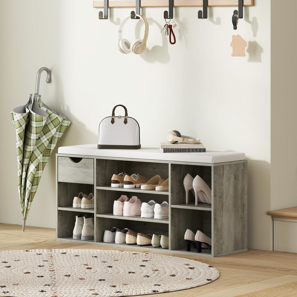 Shoe Storage Bench with Cushion - Grey