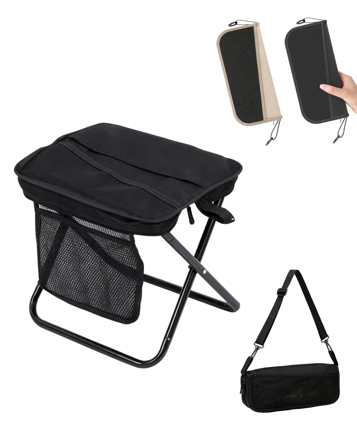 

KAKA Folding Chair, Lightweight and Compact, Portable [Ultra-Lightweight (500g) x Pocket-Sized for Two Smartphones] (Black, Large)