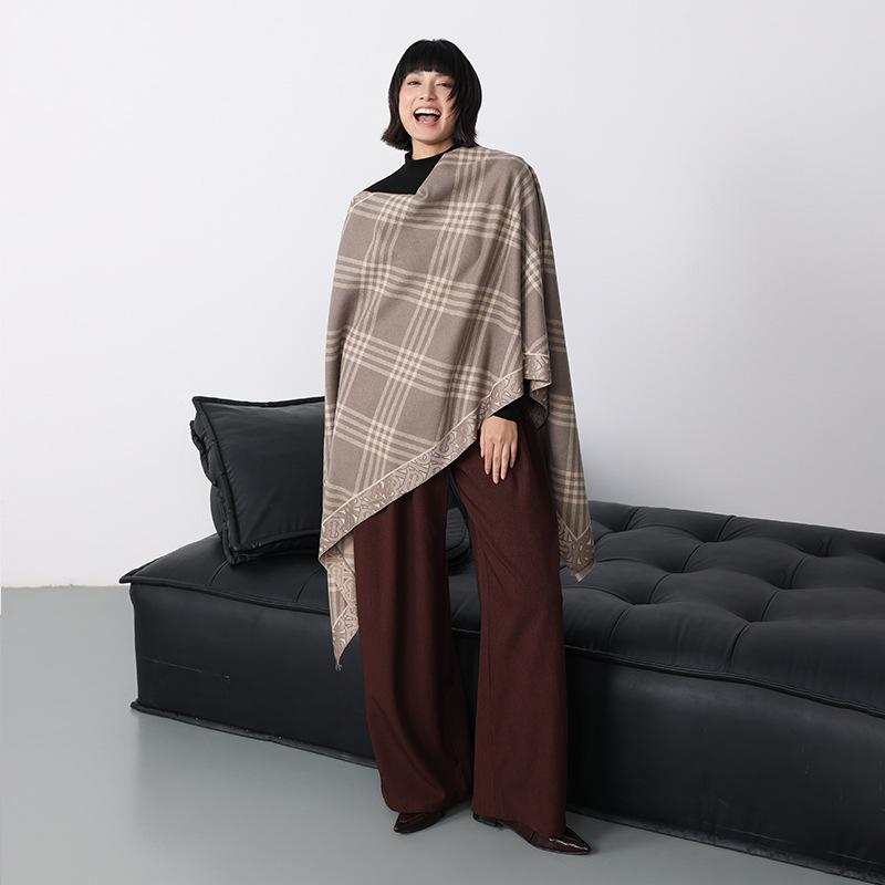 Plaid Shawl Women'S Autumn And Winter Versatile Cape High-End Sense Outer Blanket Imitation Cashmere Fringed Shawl