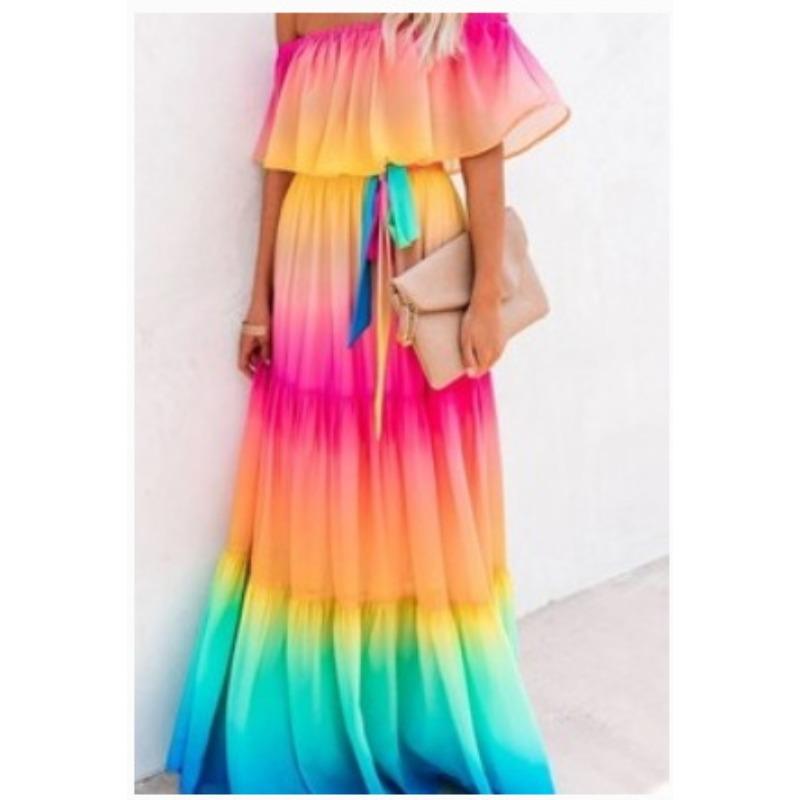 New Women's Clothing Dunhuang Chest Wrap Printing Gradual Change Color Pendulum Dress Dress