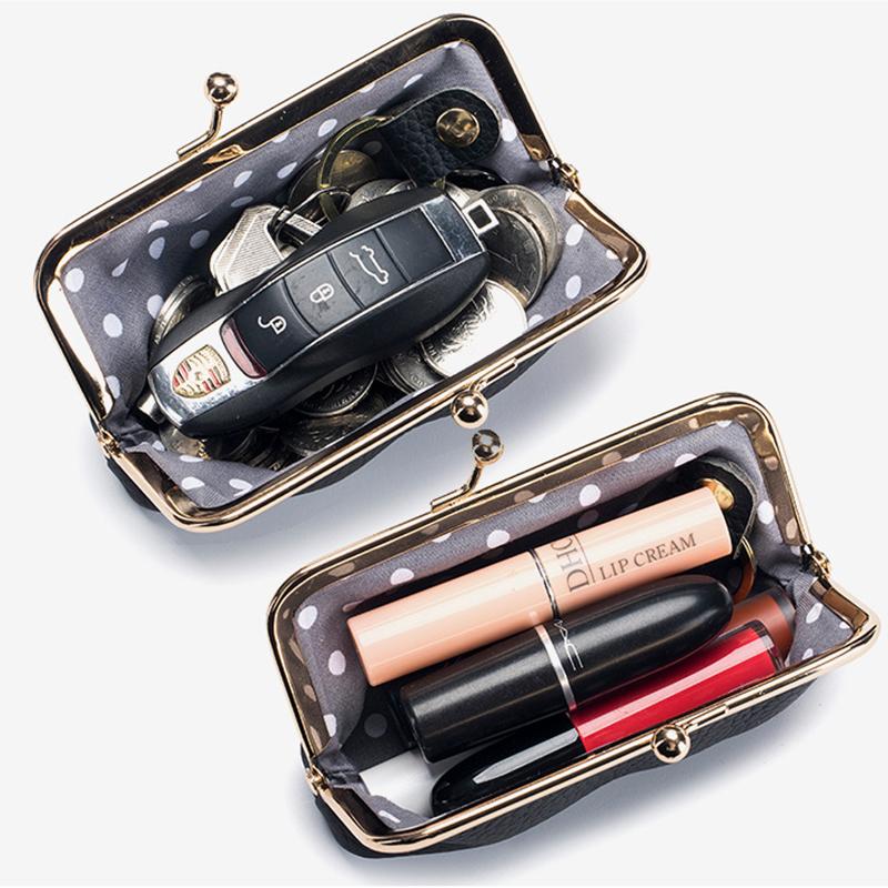 Brand Mini Lock Clip Coin Purse Daily Portable Cute Handheld Storage Bag for Girls Solid Color Genuine Leather Simple Key Bag