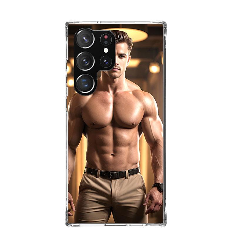 Sexy Muscle Man Gay Fitness Phone Case For Samsung Galaxy S25 Edge S24 S23 S22 S21 FE S20 Ultra S10 Plus + Art Customized Coque