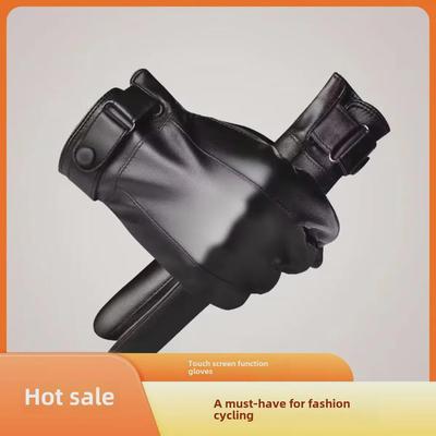 Men's PU Leather Touchscreen Gloves: Waterproof, Windproof, Warm, Velvet-Lined, Full-Finger, Ideal for Autumn/Winter Driving and Outdoor Cycling.
