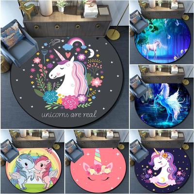 Mermaid Unicorn Print Rug Cartoon Round Rug Kitchen Bedroom Rug Kids Room Play Mat Kids Play Mat Home Decor