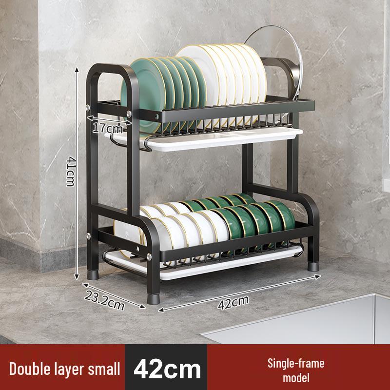 Multi-Functional Kitchen Storage Rack: Layered Bowl & Dish Drainer with Knife & Fork Organizer