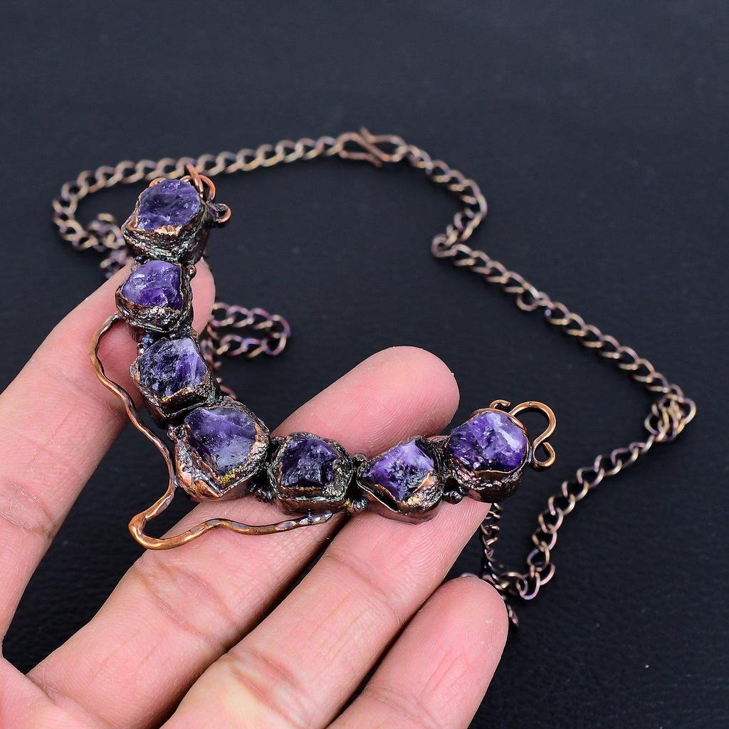 Amethyst Necklace, Gemstone Copper Electroformed Jewelry Necklace, Handmade Jewelry, For Anniversary Gift