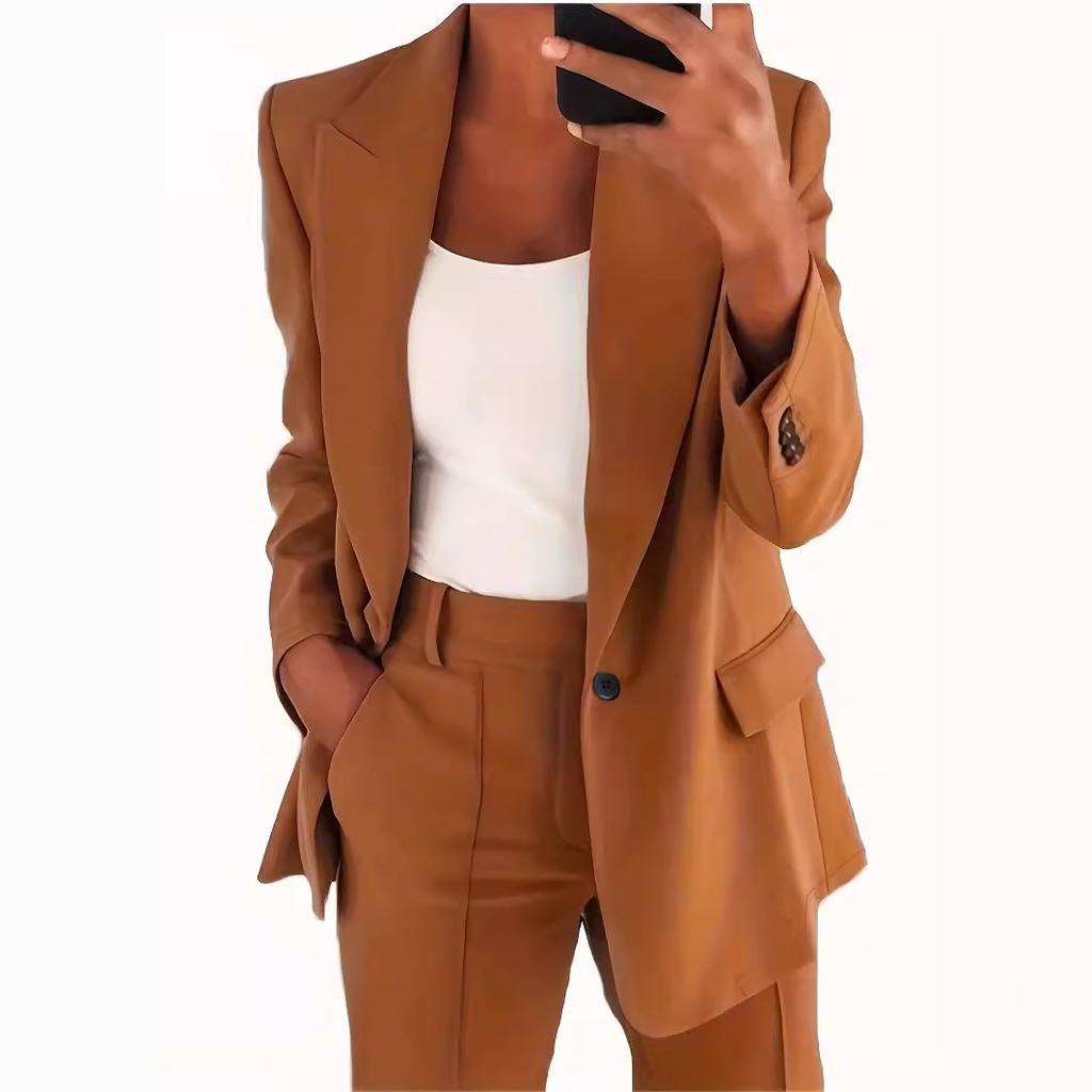 Women's Suit Solid Color Long-sleeved Lapel Slim Suit Jacket + Suit Trousers