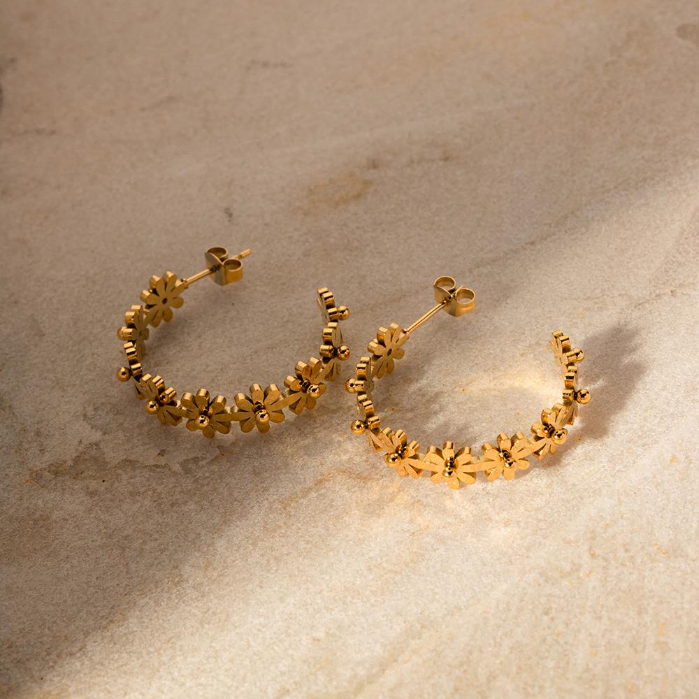  Stainless Steel Metal Flower Stud Earrings Rust Proof 18K Gold PVD Plated Prevent Allergy Trendy Attractive Jewelry Accesso
