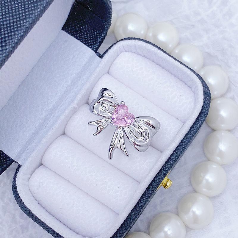 [Knot Dream] Full Diamond Bow Colored Treasure Zircon Stacked Ring Sweet Niche Light Luxury High-End Ring