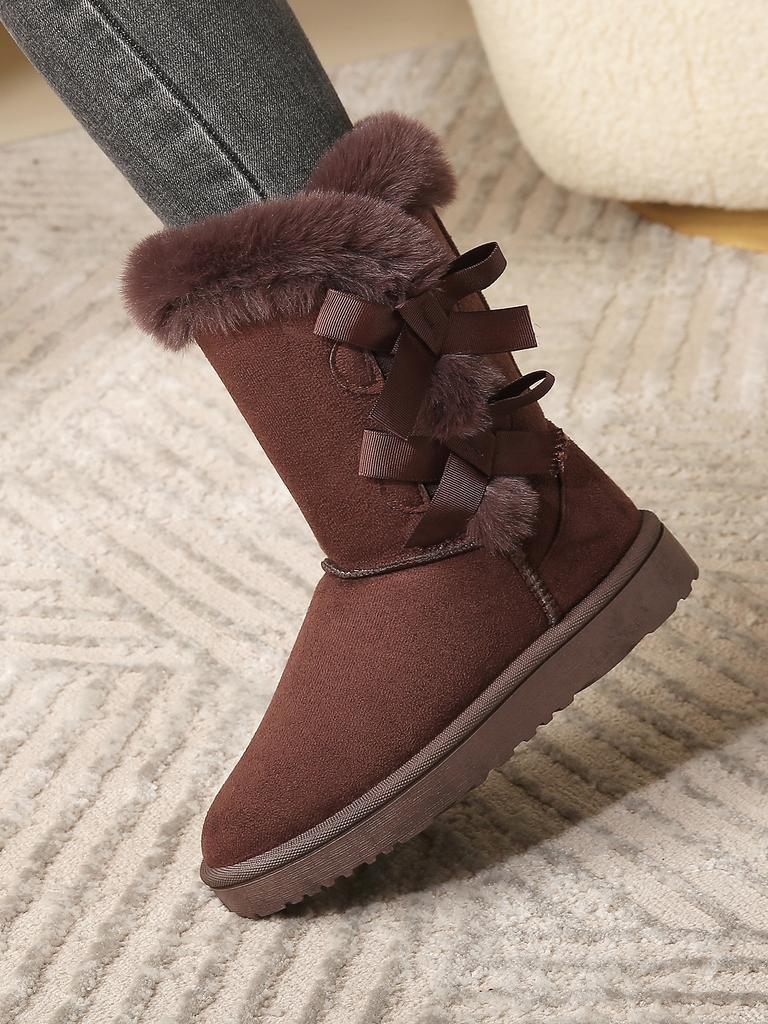 Fashion Hot Sale Shoes for Women Slip On Women' Boots Winter Round Toe Solid Flock Plush Warm Comfortable Low-heeled Mid Calf Snow Boots