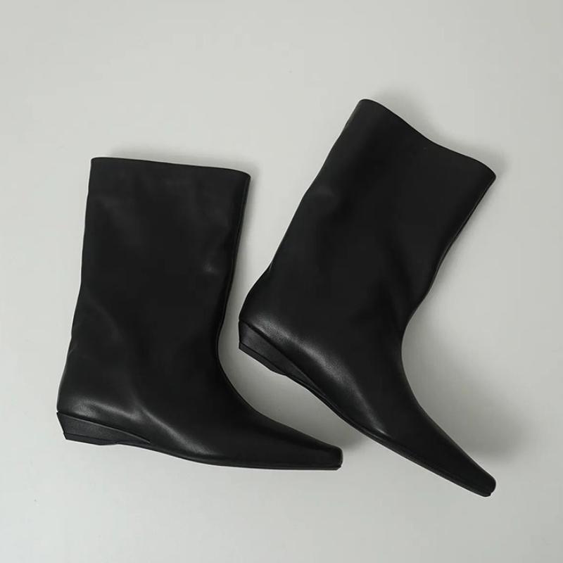 Designer Slip On Women Knight Boots Fashion Wedges Low Heel Dancing Dress Shoes Street Style Banquet Party Short Botas Mujer