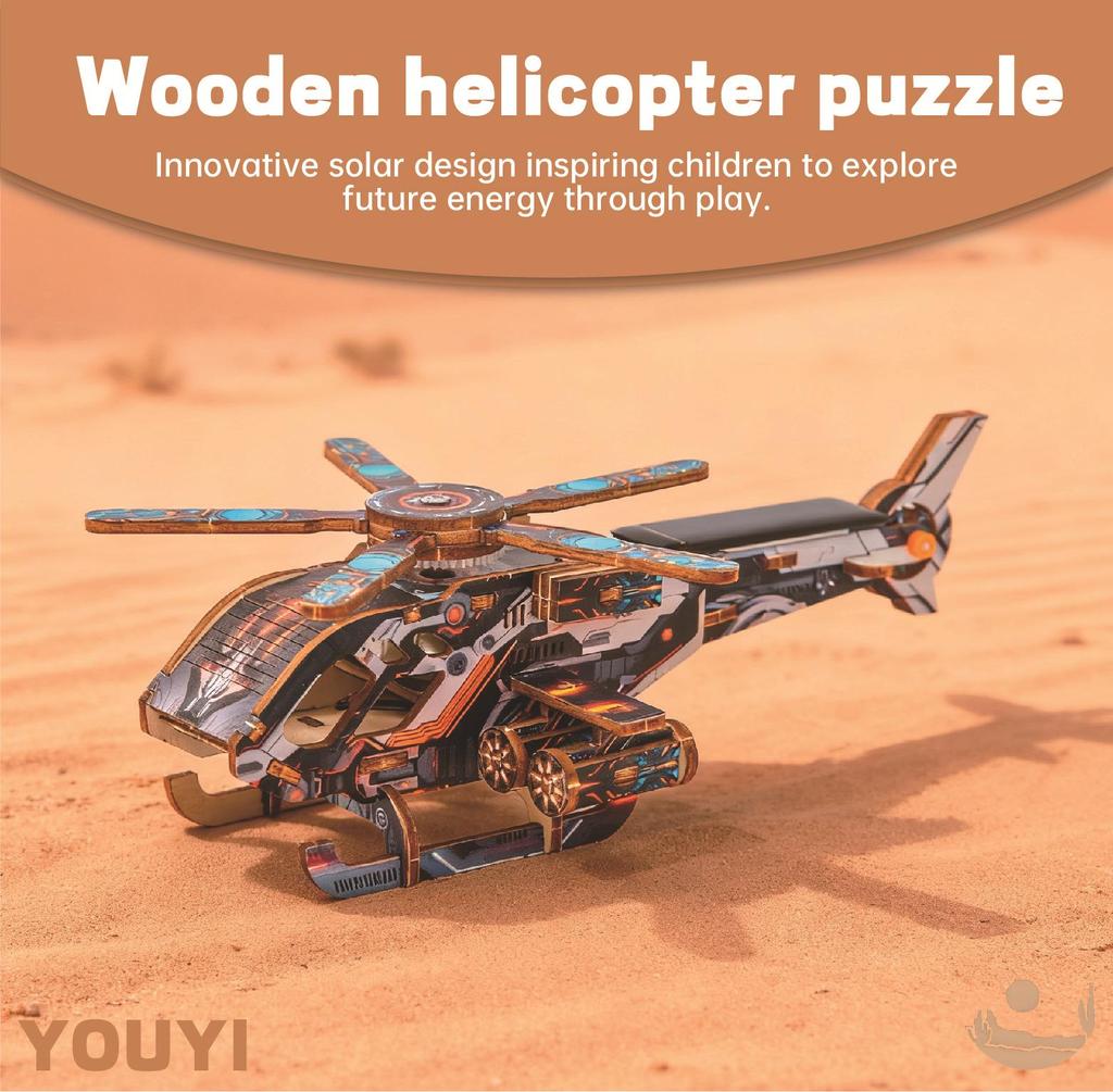 Wooden 3D Solar-Powered Helicopter Puzzle - Educational DIY Toy for Students and Kids