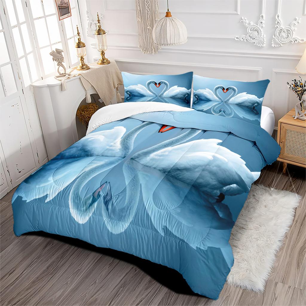 Loving Swan Couple Style Digital Print Bedding Set - 3 Piece