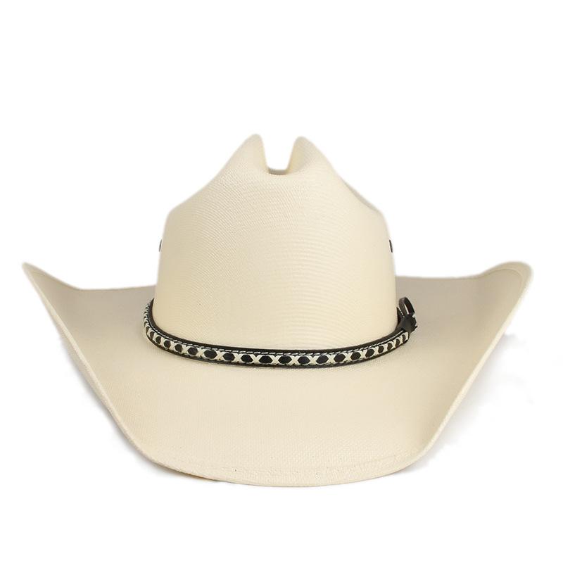 Vintage Striped Belt, European and American Style, Straw, Hard-shaped, Large Brim, Western Cowboy Hat, Waterproof, Sun-proof, Sunshade