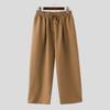 INCERUN Men Drawstring Elastic Waist Solid Texture Casual Long Straight Pants