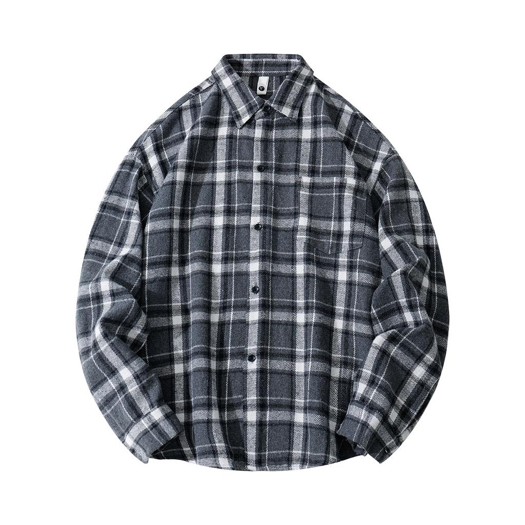 Autumn Men'S Abraded Thickened Plaid Long Sleeve Shirt Men'S Casual Loose Shirt Jacket