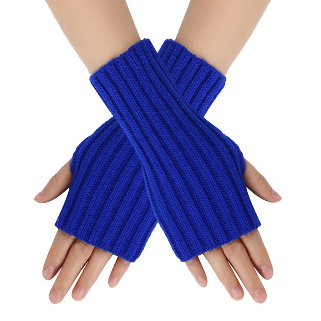 Women's Winter Warm Wool Gloves, Fingerless, Solid Color, Short-style Gloves