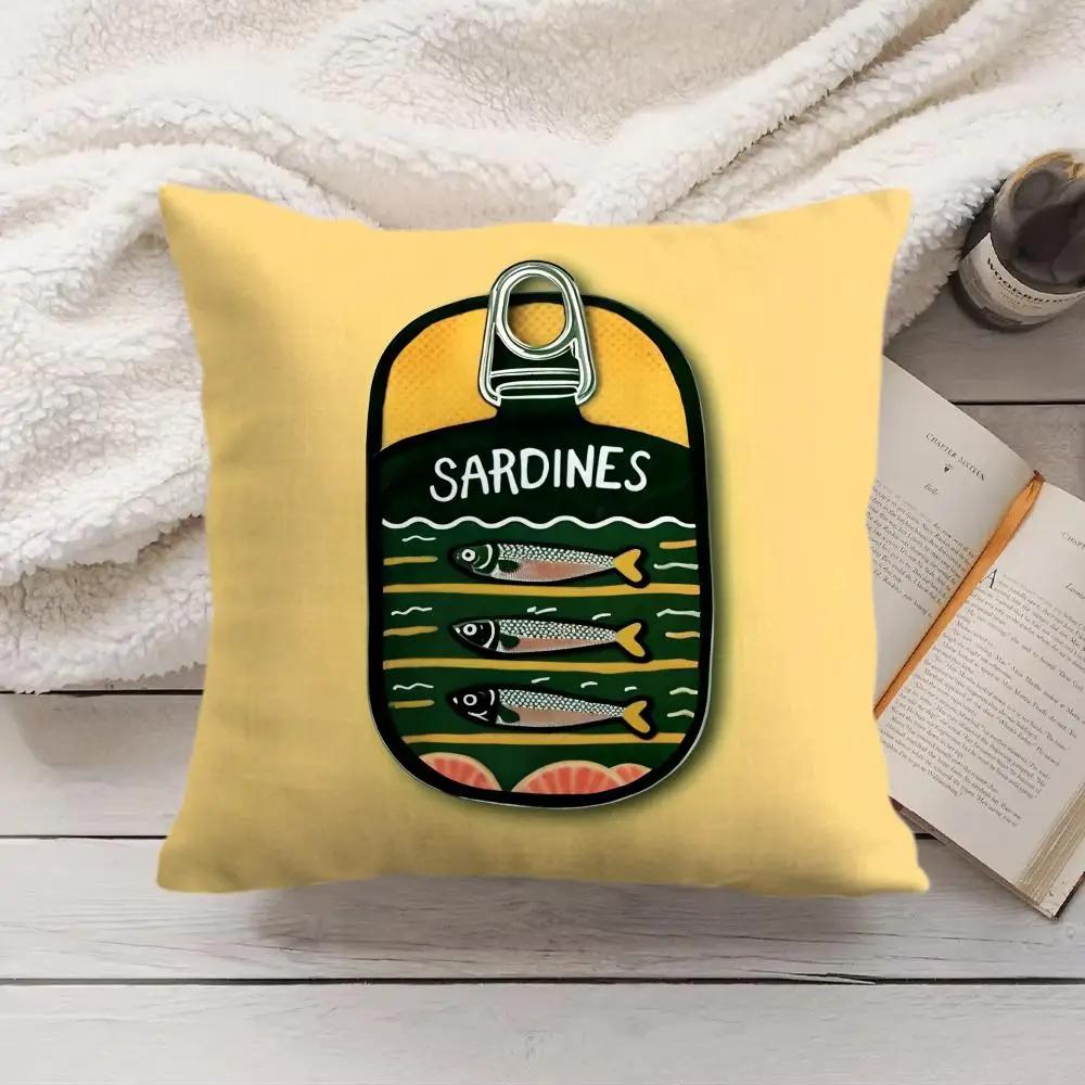 Sardine Cans Art Ins Cushion Cover Silky Short Plush Invisible Zipper Dustproof Sofa Pillow Case For Home Decor