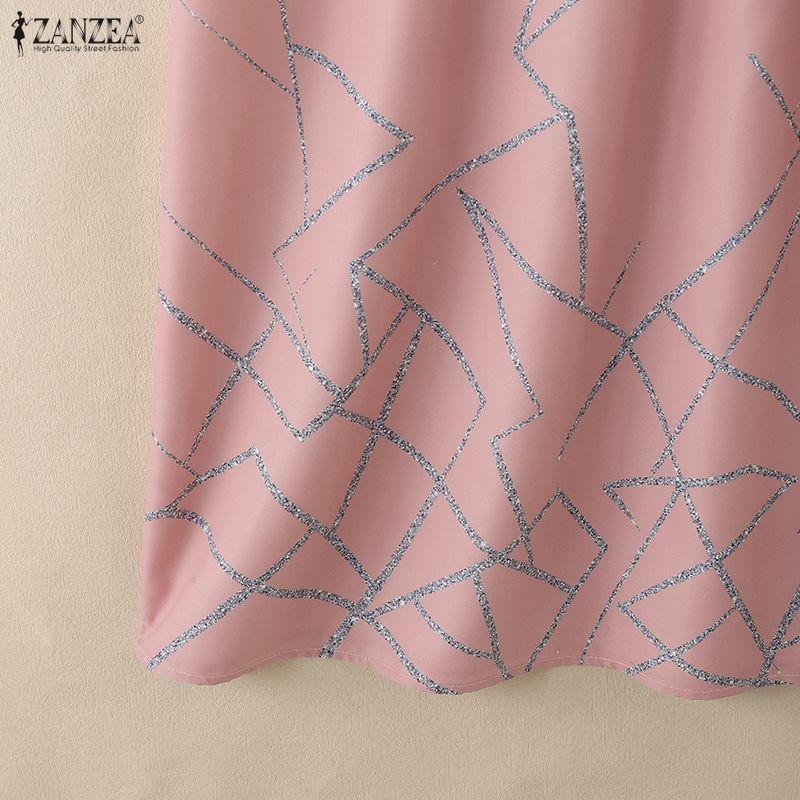 ZANZEA Women Casual Round Neck Summer Short Sleeve Print Dress