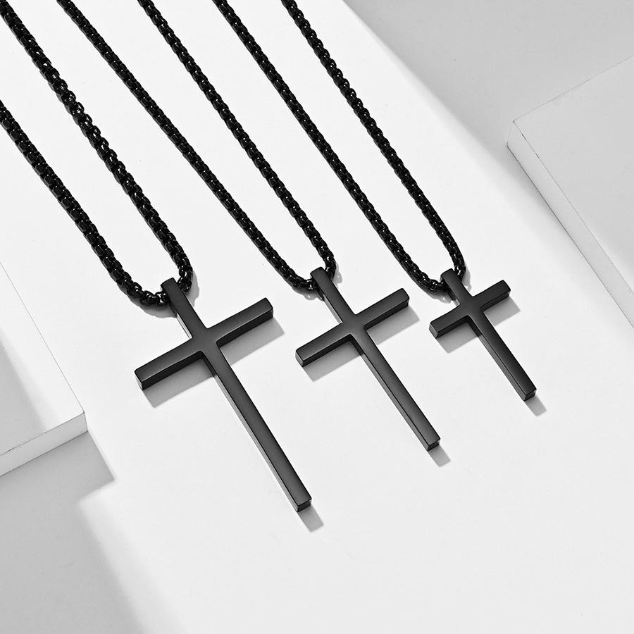 INS-Style Titanium Steel Cross Necklace: Smooth, Niche Design for Men & Women - Stainless Steel Sweater Chain.