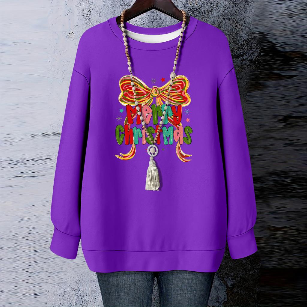 Ladies' Christmas Printed Round Neck Long Sleeved T-shirt Sweatshirt Top