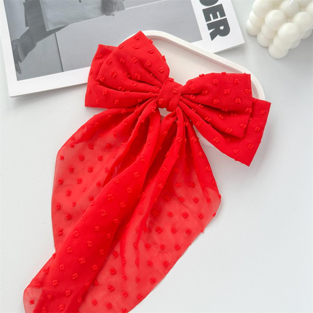 Chiffon Bow Polka Dot Streamer Hairpin Spring Clip Back of Head Female Hairpin Headgear Fresh and Sweet