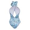 Women's Floral Halter Swimsuit with 3D Flower Details and Hollow Out Design
