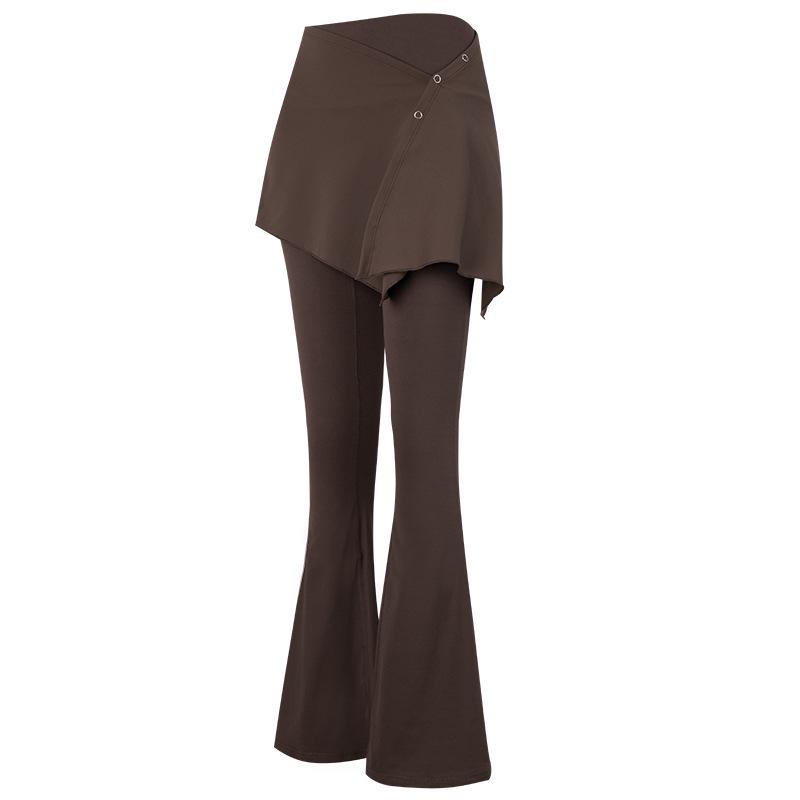 

Женский комплект из двух частей с высокой талией для йоги и фитнеса, расклешенные брюки L кофейный