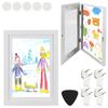 EKUYU Display Frame, Wall-Mounted, A4 Art Panel, for Children's Drawings, Smooth Opening and Closing, Retractable Display (White)