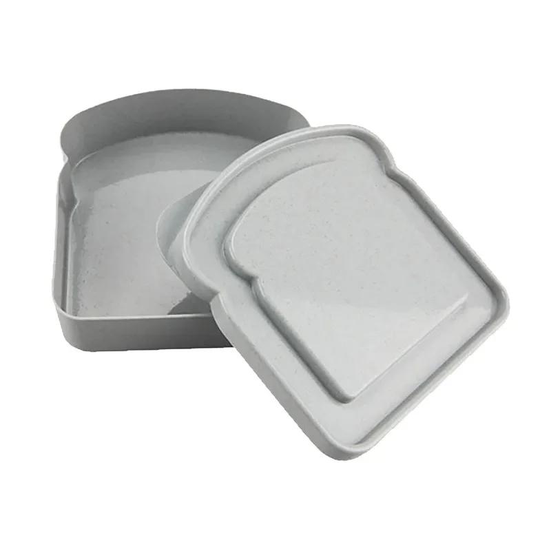 Toast Shaped Portable Lunch Box Sandwich Silicone Bento Box with Lid Student Office School Outdoor Lunch Box Food Container