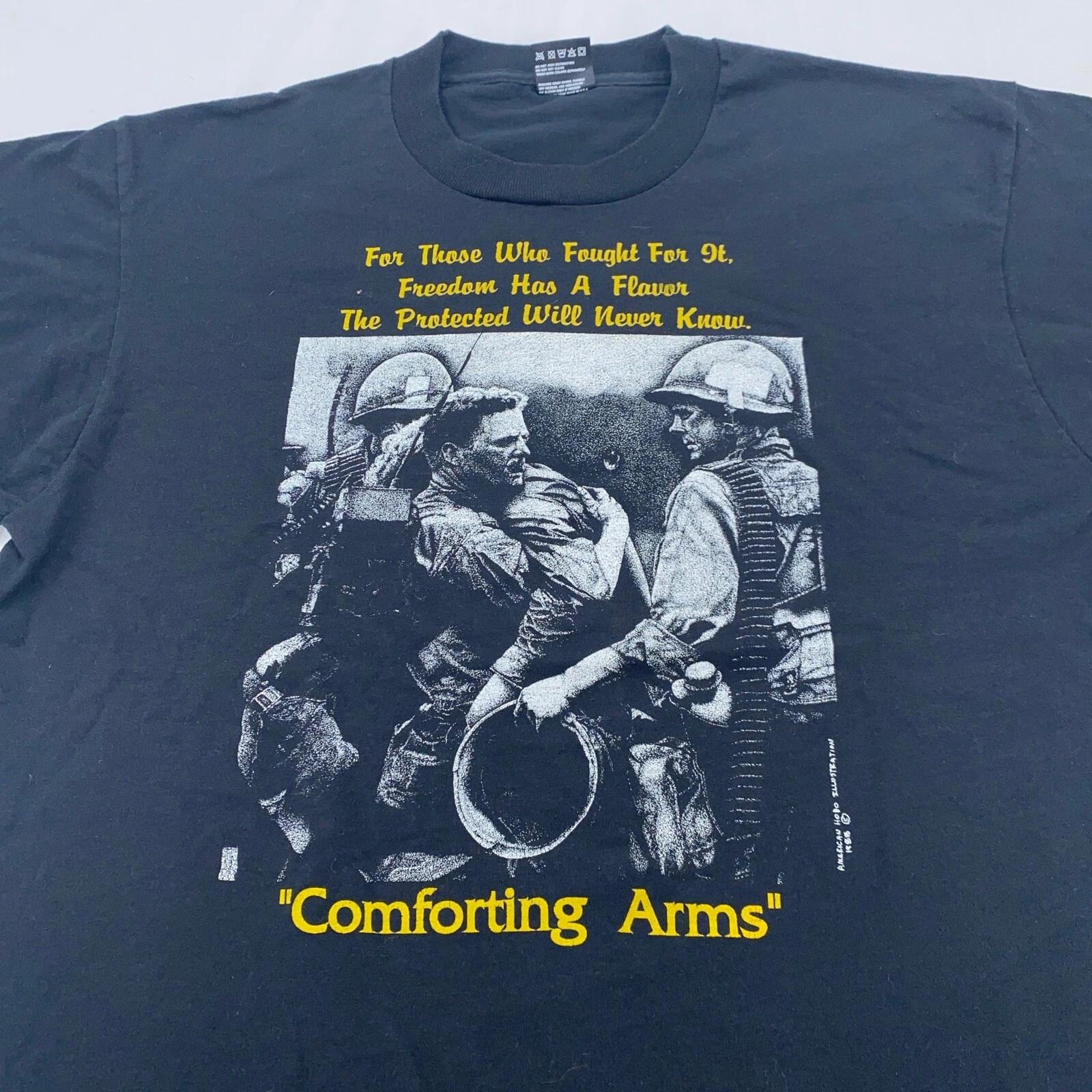

vintage 90s VIETNAM VETERAN POW MIA COMFORTING ARMS PHOTO T-Shirt LARGE war army 4XL
