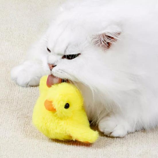 Toy Bite-resistant Washable Plush Cover Duck Shape Interactive Cat Toy with Sound Pet Supplies