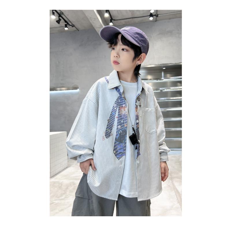 Boys Striped Long Sleeve Shirt Casual Korean Style
