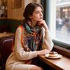 Summer Embroidered Silk Scarf Breathable Smooth Long Wraps Silk Sun-Resistant Bandana for Women