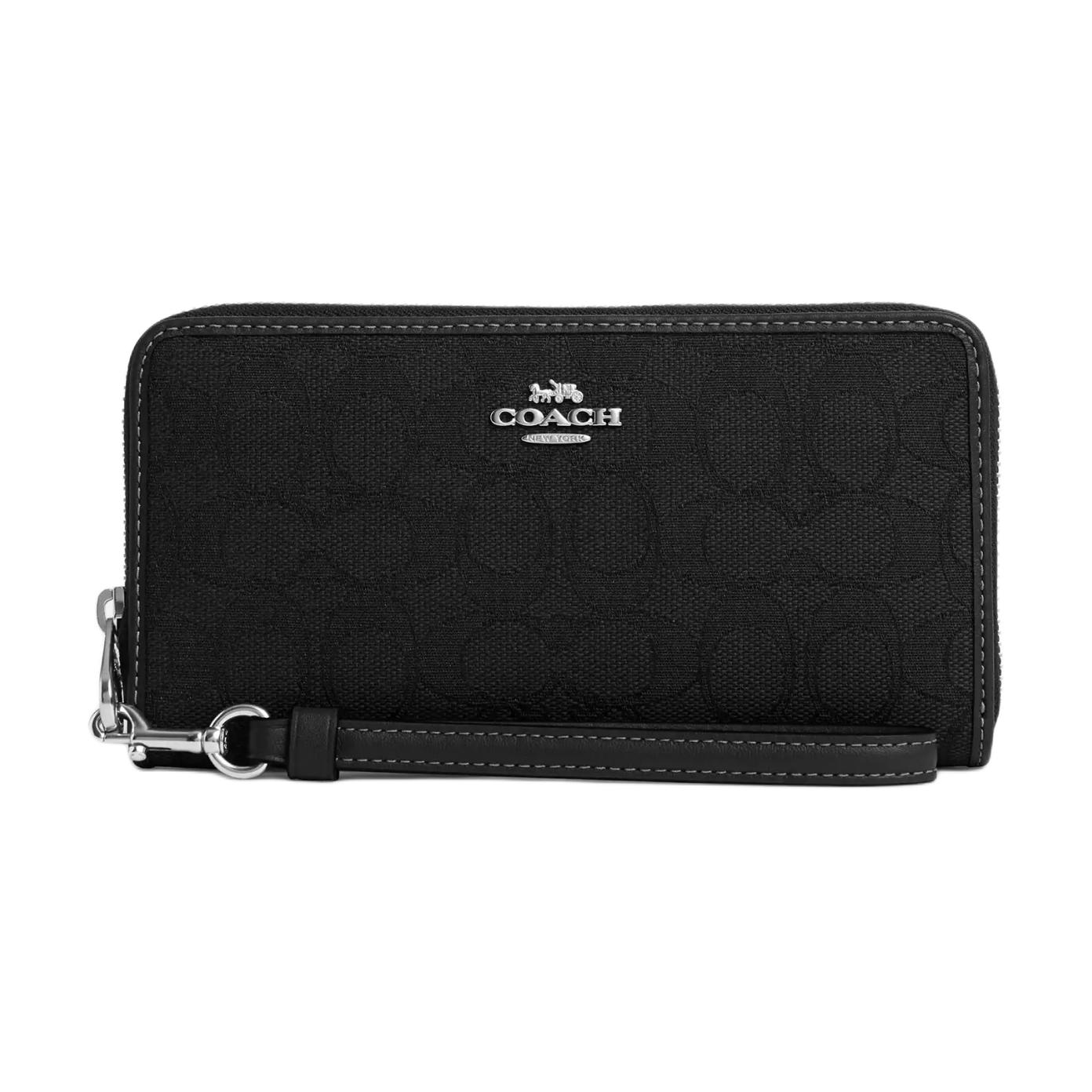 

Coach Zip Around Wallet 19 Classic Logo Zipper Closure Signature Jacquard Leather Wallet Small Women Wallet Silver Black CU150-SBKBK Basic Set (Bag+Dust Bag)