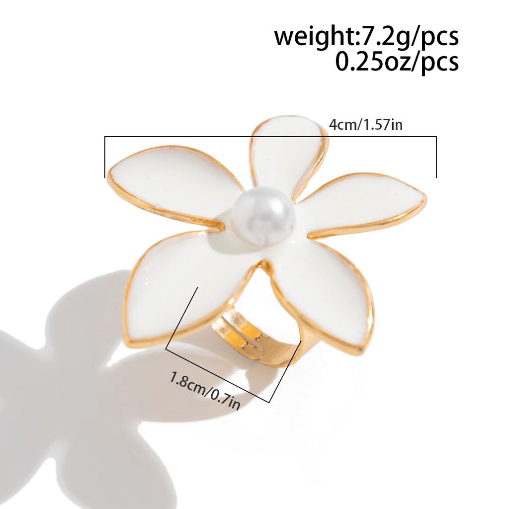 Summer Cavation Oil Dripping White Pearl Flower Ring Exaggerated Jewelry Gift Geometric Adjustable Metallic Starfish Rings for Women