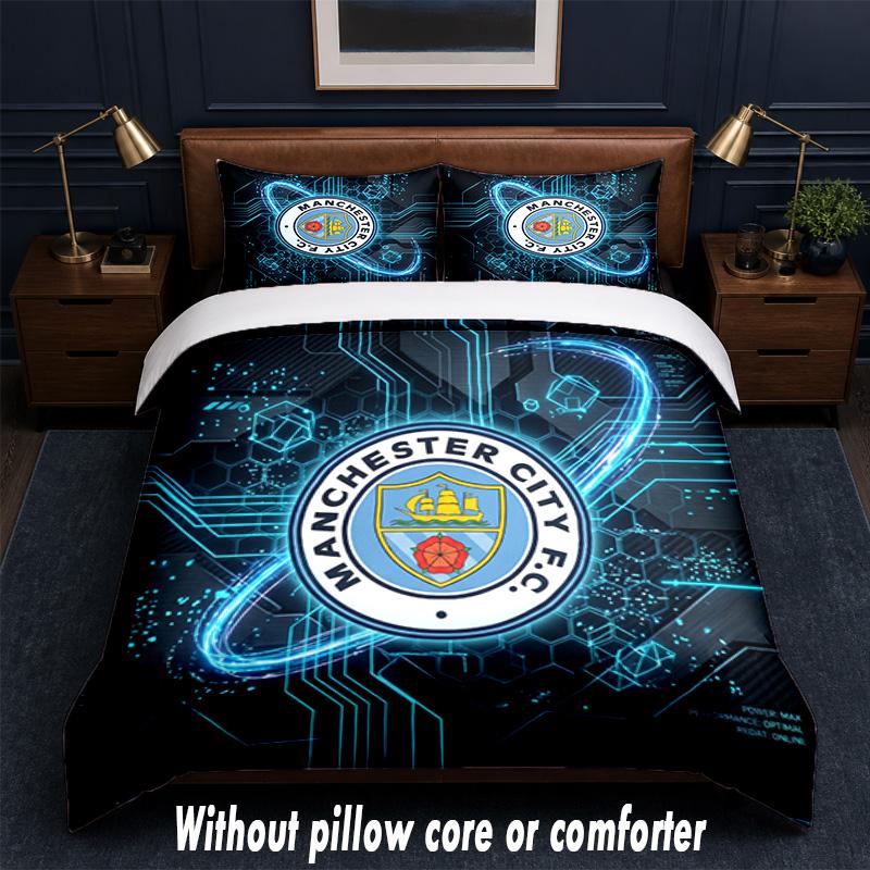 Set Biancheria da Letto Manchester City Design 1 Copripiumino + 2 Federe Morbido Traspirante Biancheria da Letto per la Casa