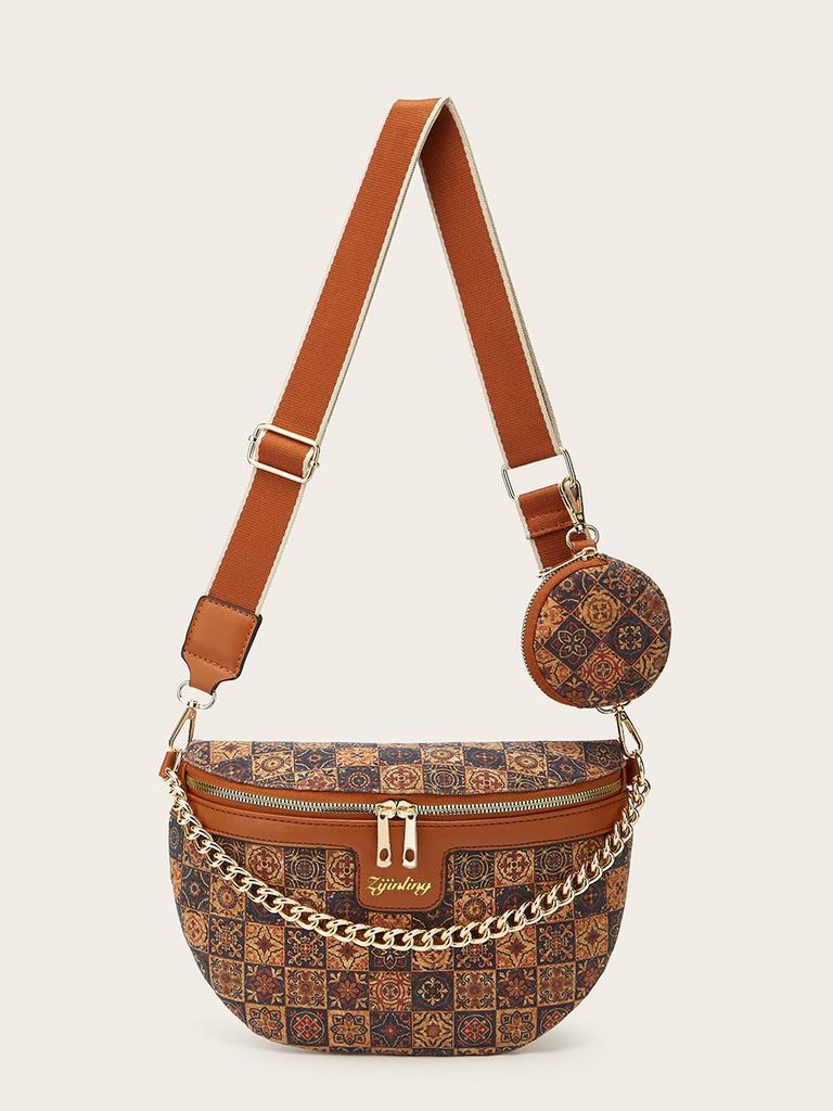 New niche design printed messenger fanny pack fashionable versatile women's breast bag single shoulder messenger bag