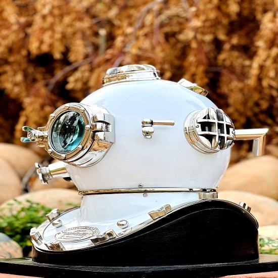 Scuba Diving Helmet White US Navy Mark V Divers Helmet Marine Deep Diving Helmet Diving Helmet Mark V Diving Helmet with Base