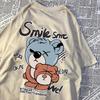 Teddy Bear With Hood Off T Shirt Men Women Hip Hop Streetwear Couple Printing Tops O-Neck Tee Clothes Cotton Oversized Tee