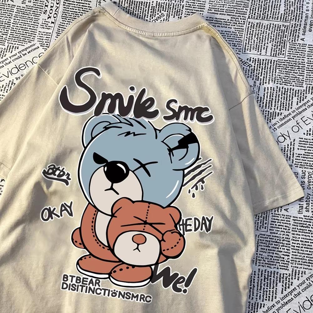 Koszulka Miś Teddy z Kapturem Off Męska Damska Hip Hop Streetwear Para Nadruki Top O-Neck T-shirt Ubrania Bawełna Oversize T-shirt