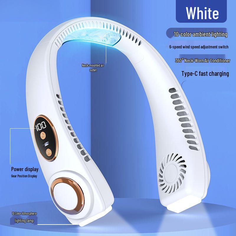 Bladeless Neck Fan with 24-Hour Battery Life & USB Charging - Ideal for Outdoor Sports. Curry blue